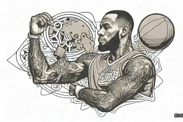 LeBron James throwing chalk bag outline tattoo design idea
