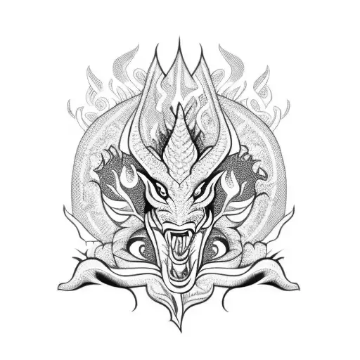 african dragon, with fire and bleeding  tattoo design idea