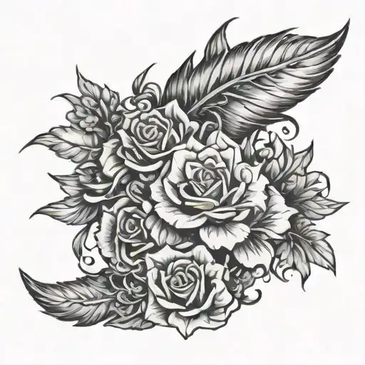 spine broken sword with flowers wrapped tattoo design idea