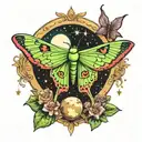 luna moth with moon phases shooting stars galaxy tattoo design idea