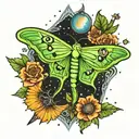 luna moth with moon phases shooting stars galaxy tattoo design idea
