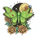 luna moth with moon phases shooting stars galaxy tattoo design idea
