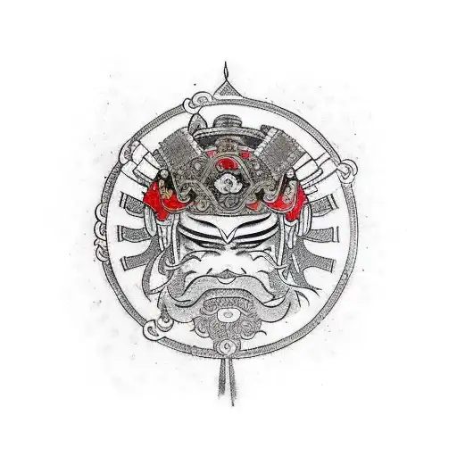 samurai com o fundo com o sol tattoo design idea