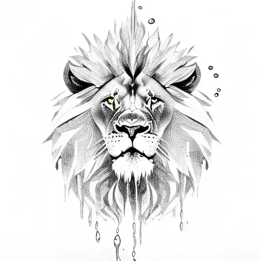 lion with wood and water element tattoo design idea