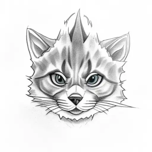 diseño de tatuaje minimalista de un gatito y un zorro goticos que el diseño sea original y con temática de hallowen  tattoo design idea