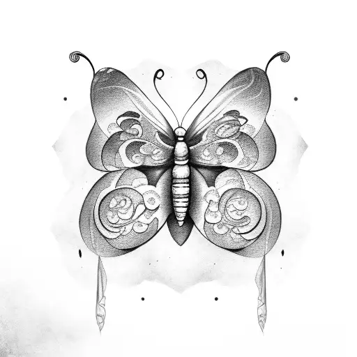 butterfly mummy with texte gibusse tattoo design idea