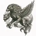 phoenix carrying a werewolf the werewolf is carrying TNT going into battle tattoo design idea