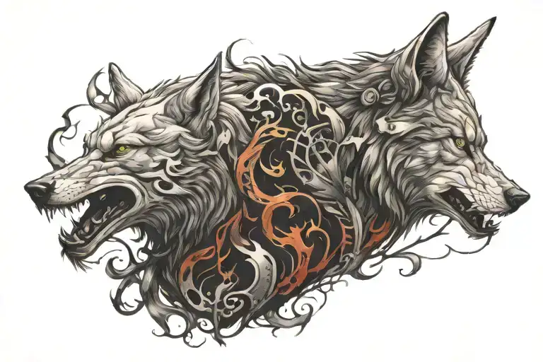 wolf and demon tattoo design idea