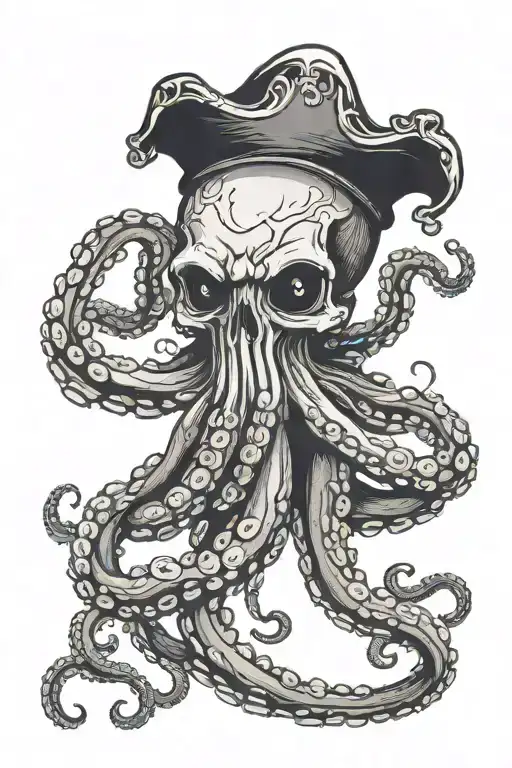 octopus holding a skull wearing tattoo design idea