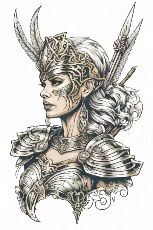 valkyrie warrior woman tattoo design idea