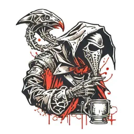 Reaper eating a plague doctor mask tattoo design idea