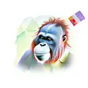 An orangutan in a suit is holding a pile of dollars. tattoo design idea