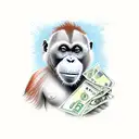 An orangutan in a suit is holding a pile of dollars. tattoo design idea