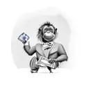 An orangutan in a suit is holding a pile of dollars. tattoo design idea