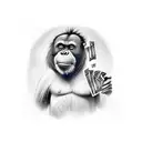 An orangutan in a suit is holding a pile of dollars. tattoo design idea