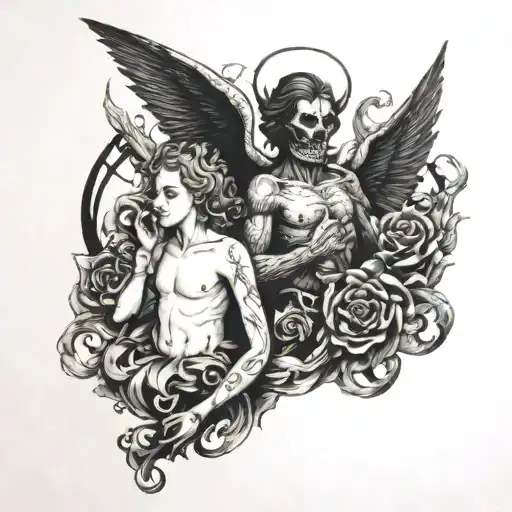 angel and smoking demon tattoo design idea
