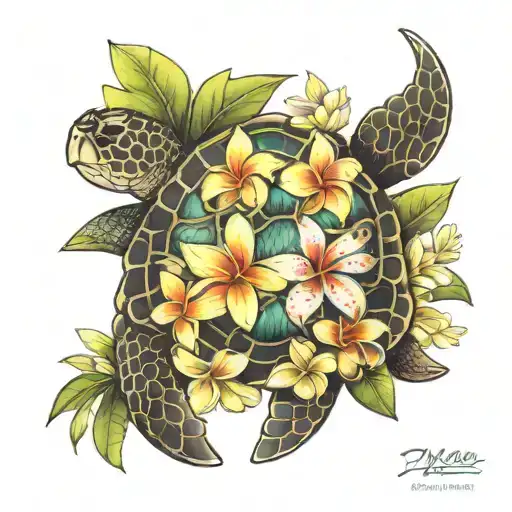 plumeria and sea turtle tattoo design idea