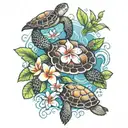 plumeria and sea turtle swimming tattoo design idea