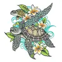 plumeria and sea turtle swimming tattoo design idea