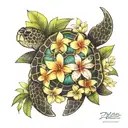 plumeria and sea turtle tattoo design idea