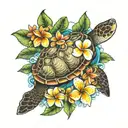 plumeria and sea turtle tattoo design idea