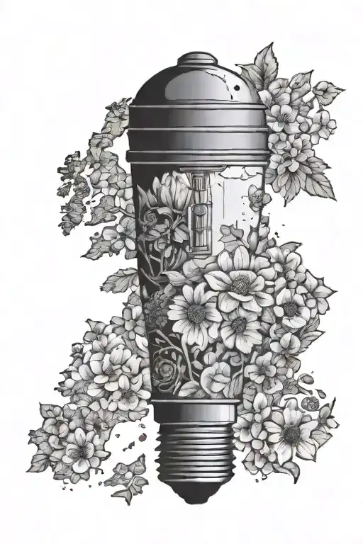 a lightbulb container the map of Europe. surrounded by flowers  tattoo design idea