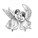 two angel cherubs holding hands tattoo design idea