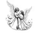 two angel cherubs holding hands tattoo design idea