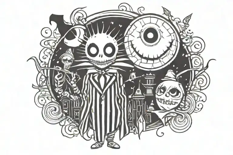 Beetlejuice nightmare before christmas gremlins  tattoo design idea