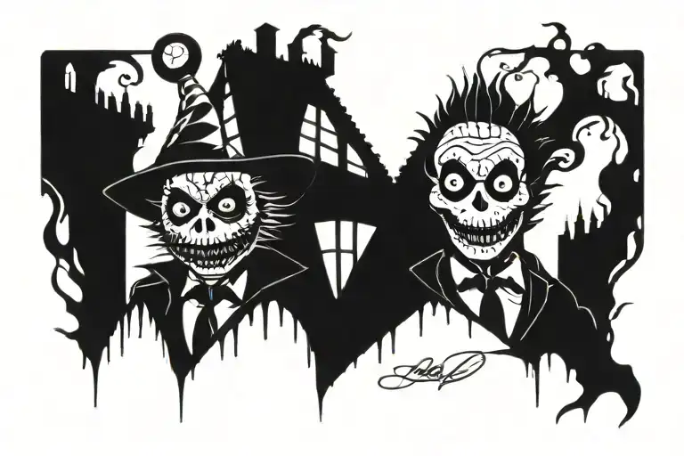 Beetlejuice nightmare before christmas gremlins  tattoo design idea