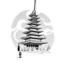 landscape with a caravel, a Japanese temple, and a woman with a wolf's headdress tattoo design idea