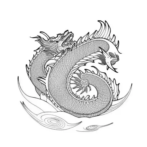 japanese tattoo with sea and dragon tattoo design idea