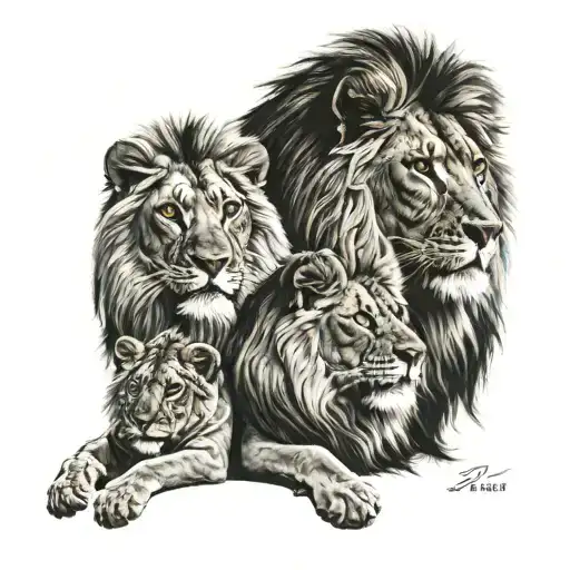 family of 4 lions  tattoo design idea