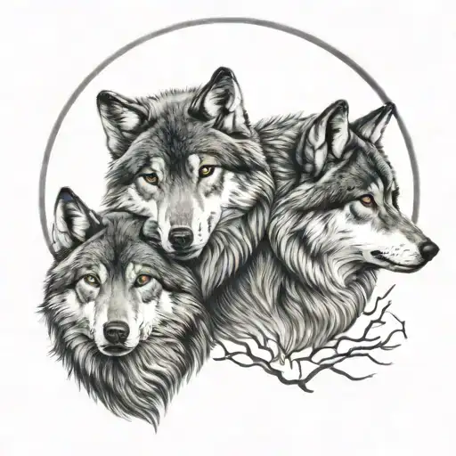 three wolfs 1 moon tattoo design idea