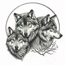 three wolfs 1 moon tattoo design idea