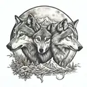 three wolfs 1 moon tattoo design idea