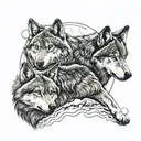 three wolfs 1 moon tattoo design idea