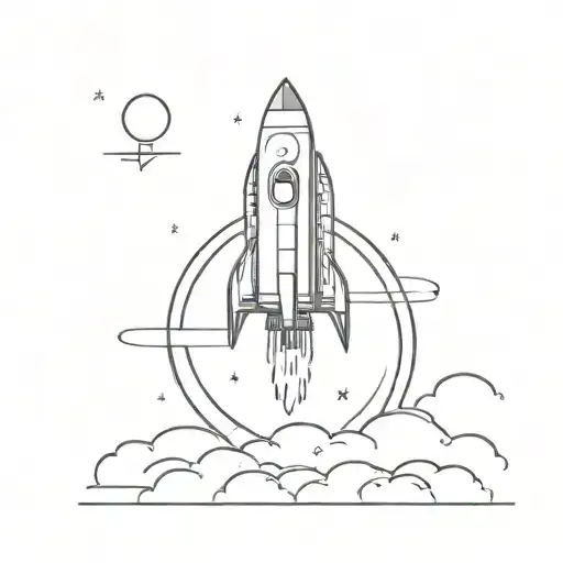 A minimalist tattoo of a rocket launching into space, with the client's occupation symbol subtly incorporated into the design tattoo design idea
