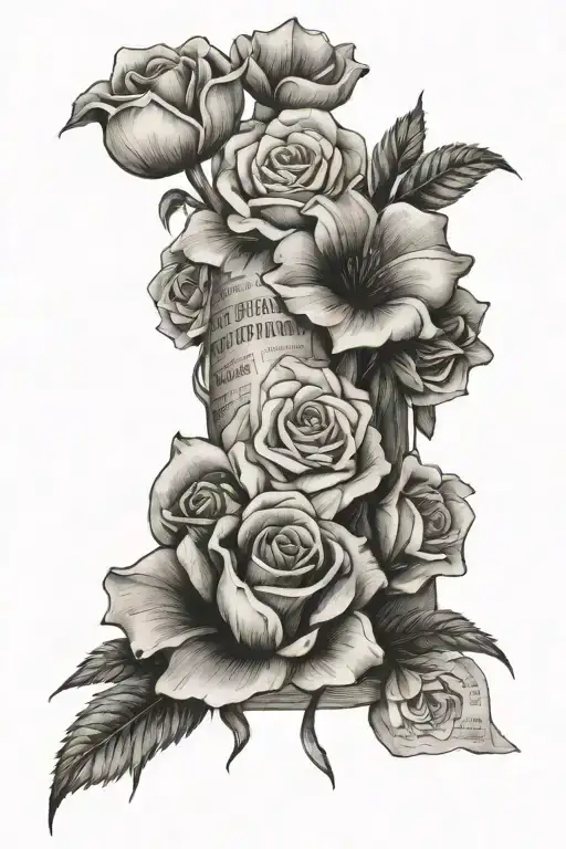 flowers wrapped in newspaper  tattoo design idea