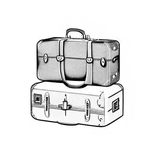 A vintage suitcase with travel destinations as book titles tattoo design idea
