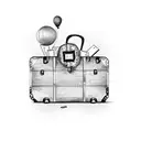 A vintage suitcase with travel destinations as book titles tattoo design idea