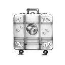 A vintage suitcase with travel destinations as book titles tattoo design idea