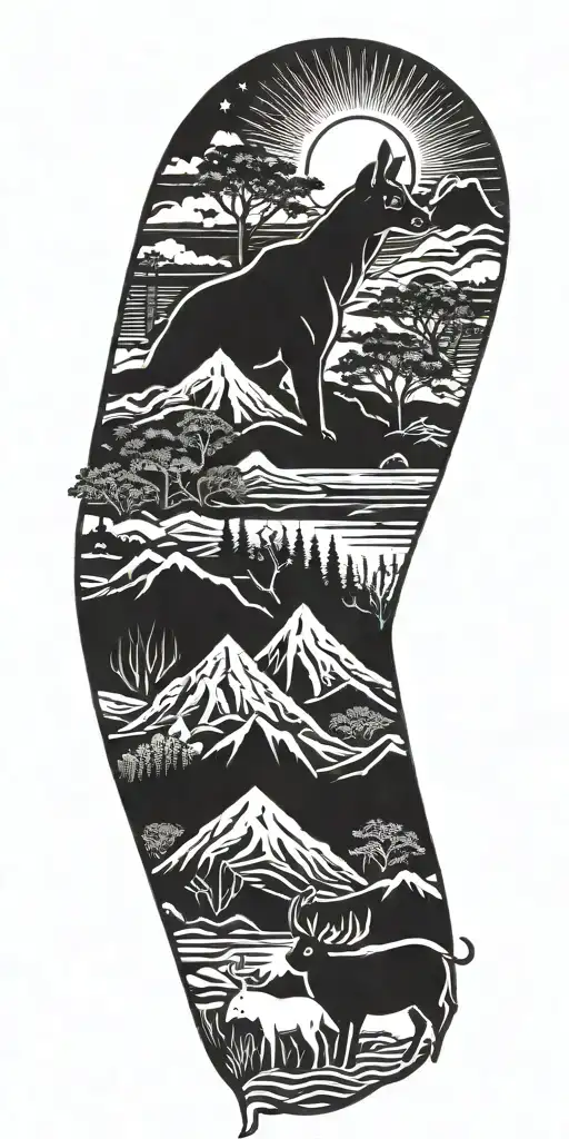 nature themed tattoo featuring animals, plants, scenery  tattoo design idea