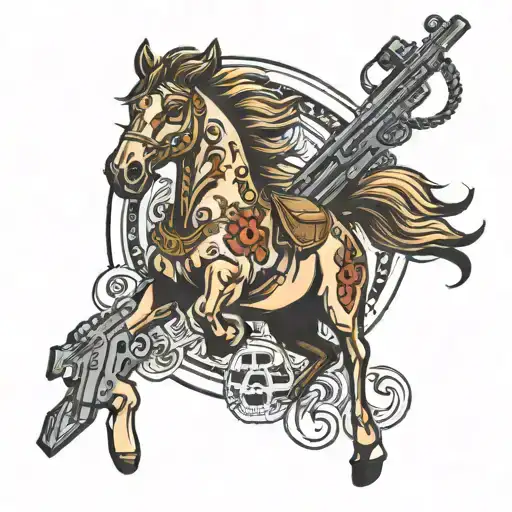 Mustang and guns tattoo design idea