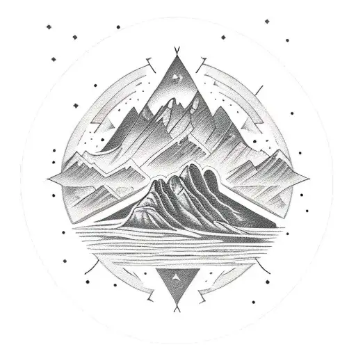 Large arrow with Superstition Mountain, Orion, and a robin tattoo design idea