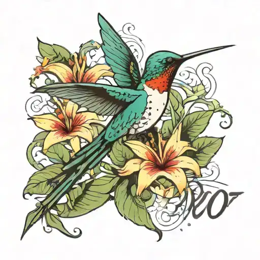 Humming Bird Of Paradise resting with the name Paul tattoo design idea