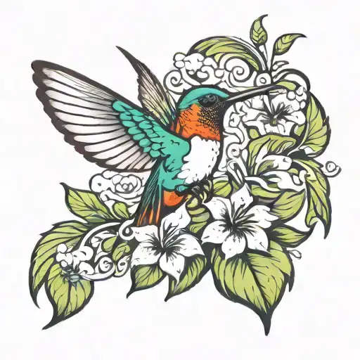 Humming Bird Of Paradise resting with the name Paul tattoo design idea
