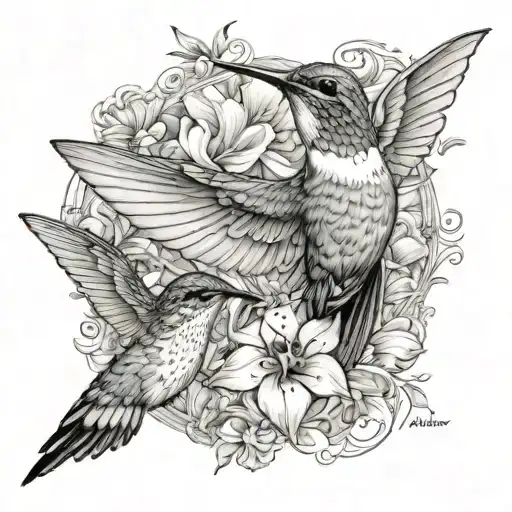 Humming Bird with the name Paul Michael  tattoo design idea