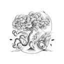 a whirlwind, a rosemary tree and a banana tree next to eachother tattoo design idea