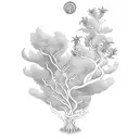 a whirlwind, a rosemary tree and a banana tree next to eachother tattoo design idea